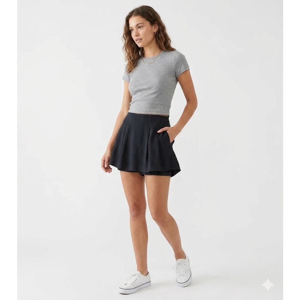 A New Day Lyocell Blend Black Flare Skort Size 10 Minimalist Chic Quiet Luxury